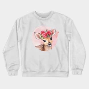 Cute Girl Baby Deer With Floral Crown Crewneck Sweatshirt